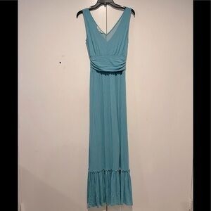 Boston proper ruched waistline smocked back ruffle hem maxi dress